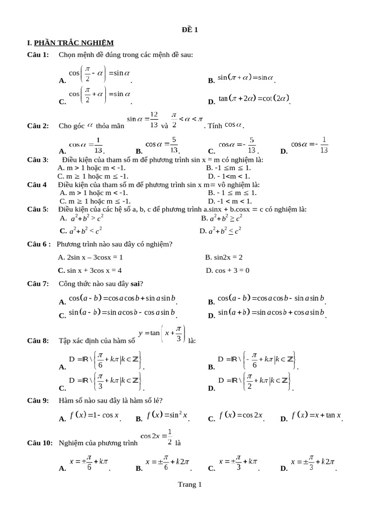 1. CUOI KI 1 - TOAN 11 KNTT (đề 1) | PDF