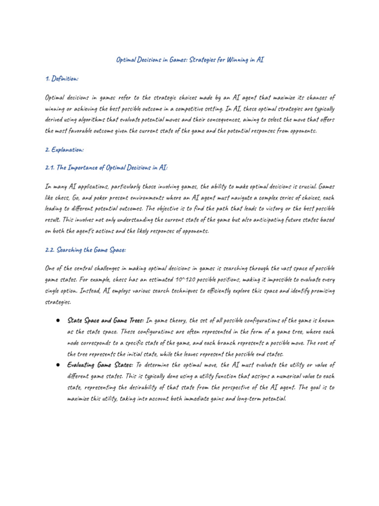 Optimal Decisions in Games in Ai | PDF