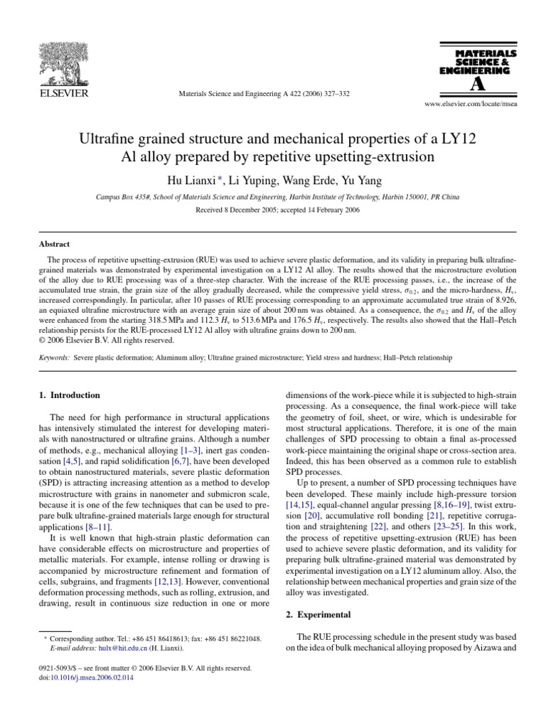 Ultrafine Grained Structure and Mechanical Properties of A LY12-MSE ...