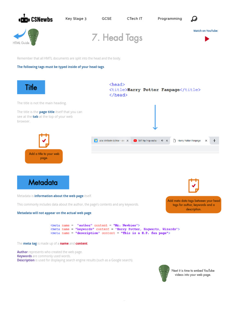 HTML Guide 7 - Head Tags _ CSNewbs | PDF