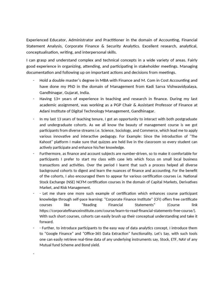 Brief Profile - Darshan | PDF