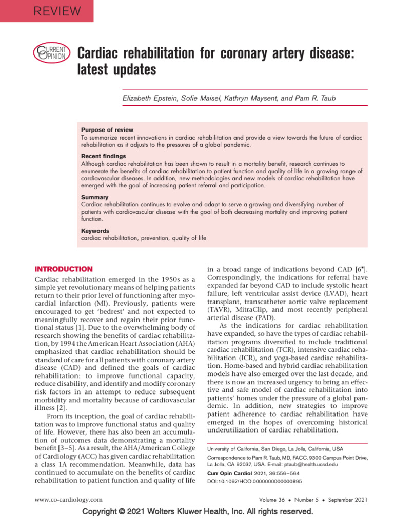 Cardiac Rehabilitation For Coronary Artery.9 | PDF | Heart | Coronary ...