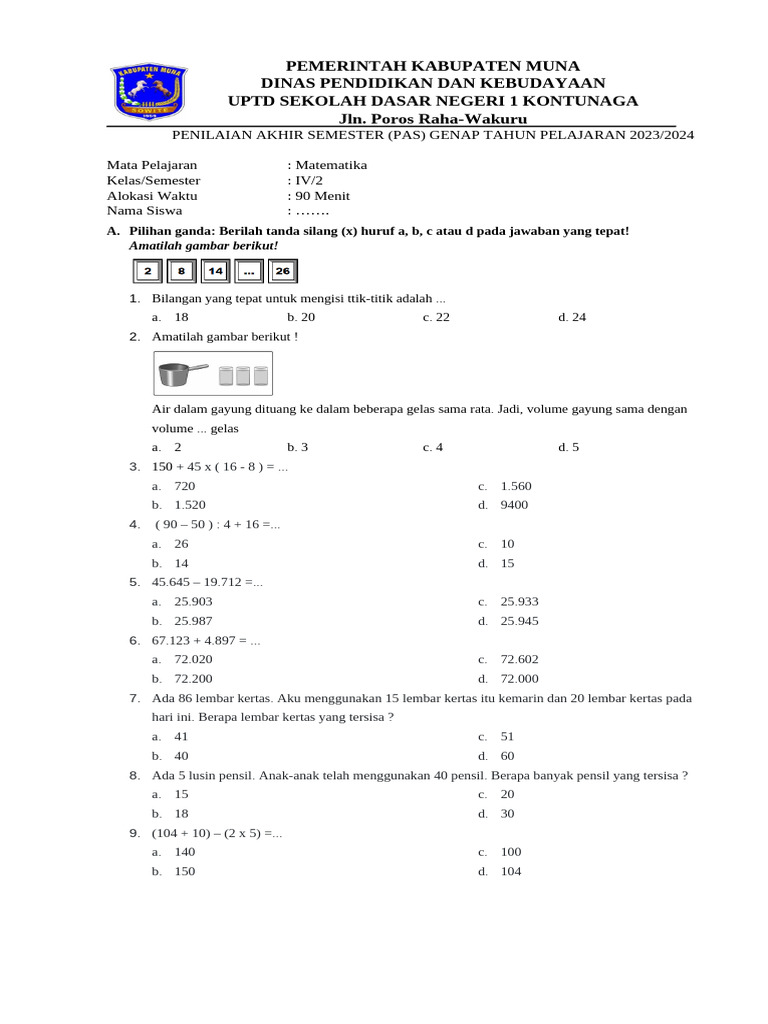 Soal Matematika Kelas 4 Semester Genap Pdf