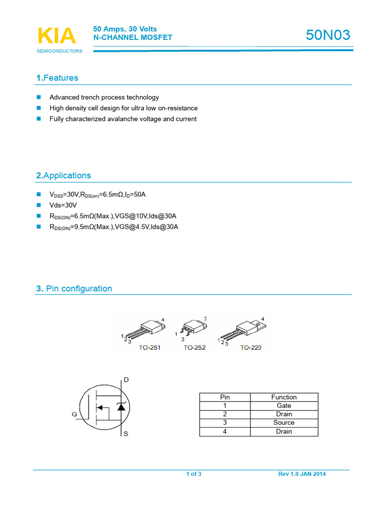 KIA 50N03 Datasheet | PDF