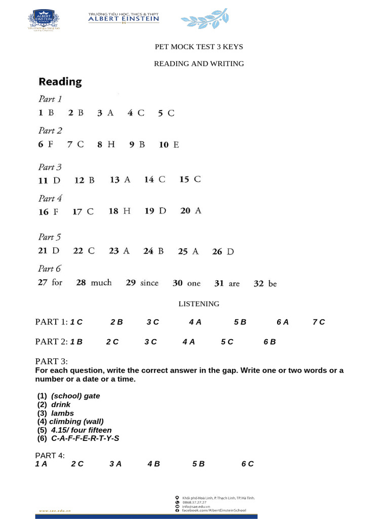 KEY PET Mock Test 3 | PDF