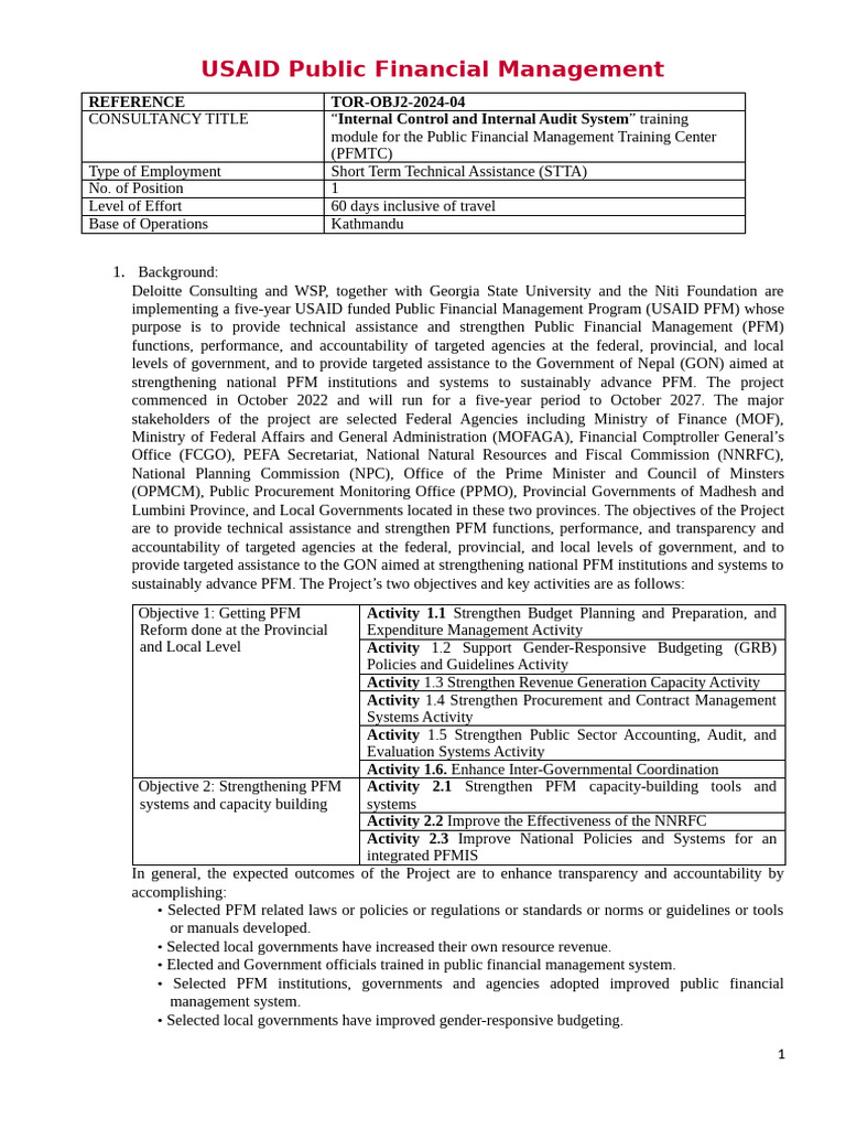 ToR Internal Control Audit Module 05282024 | PDF