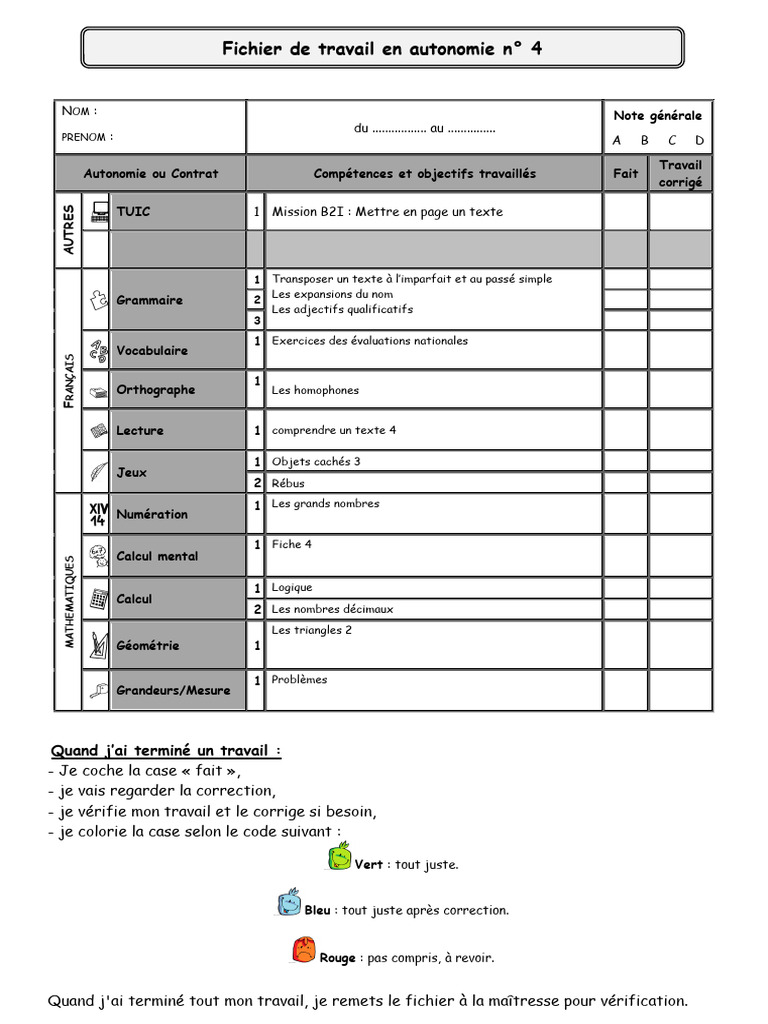 Fiches Autonomie Cm1: Fichier Autonomie Cm1 – RXUT