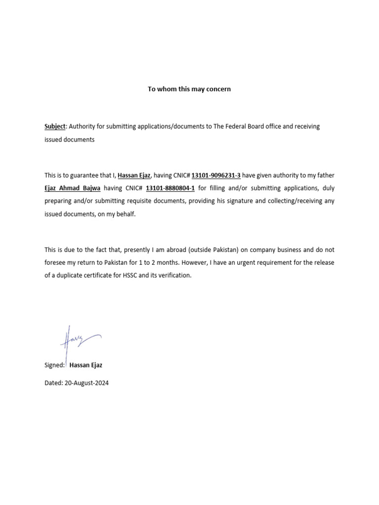 Authority Letter - r2 (For Federal Board) | PDF