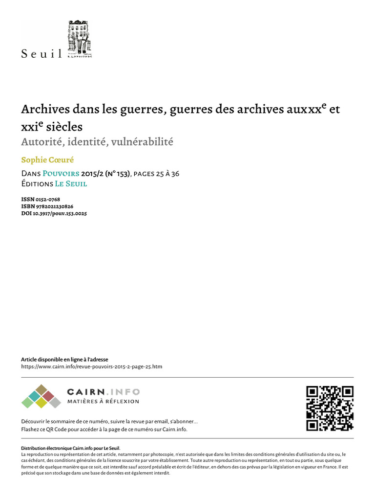 Guerre Des Archives - Sophie Coeuré 1 | PDF