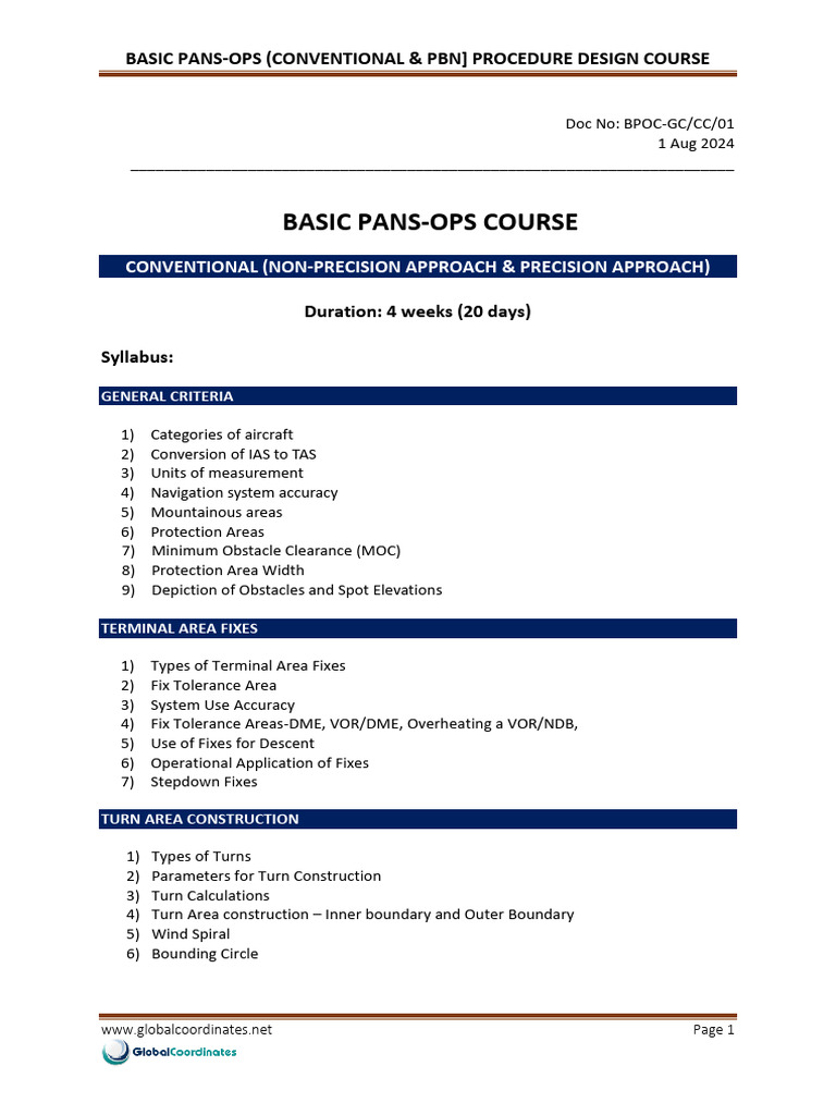 Course Content For Basic PANS OPS Course | PDF