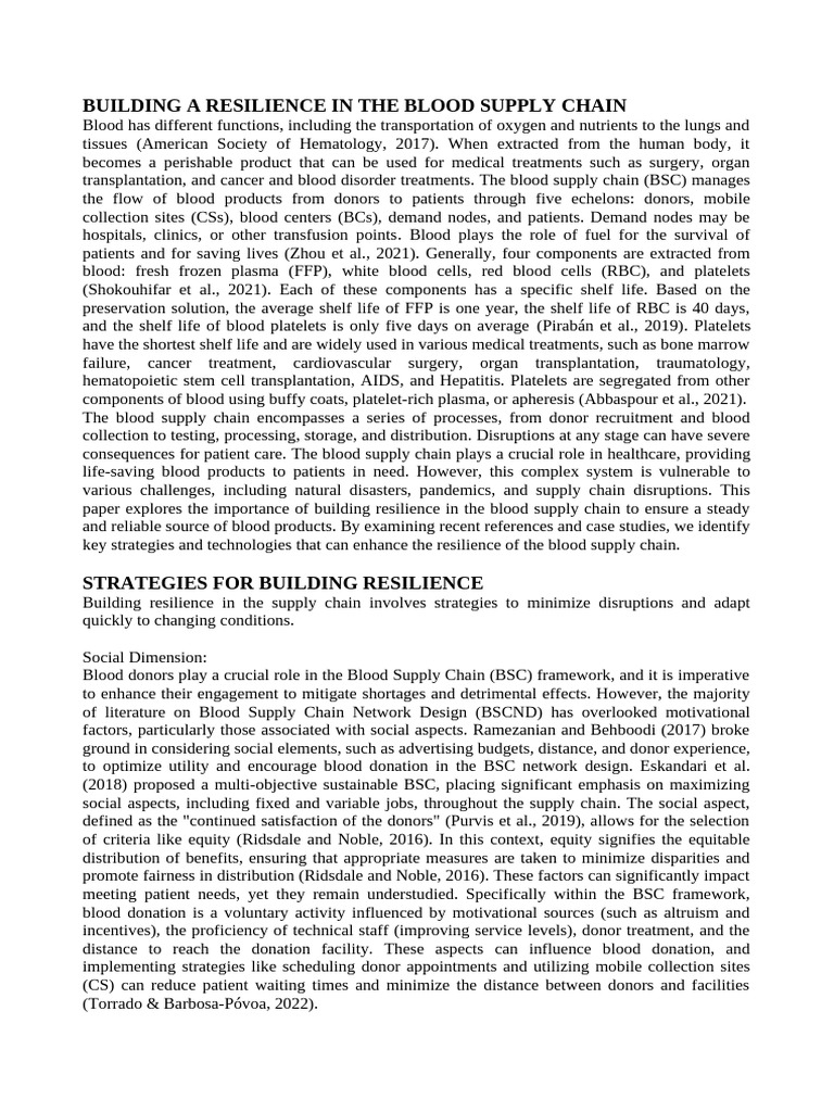Building A Resilience in The Blood Supply Chain | PDF