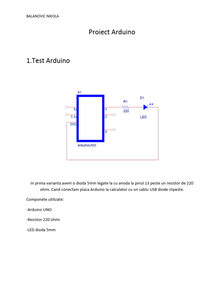 Balanovic Nikola, Proiect Arduino | PDF