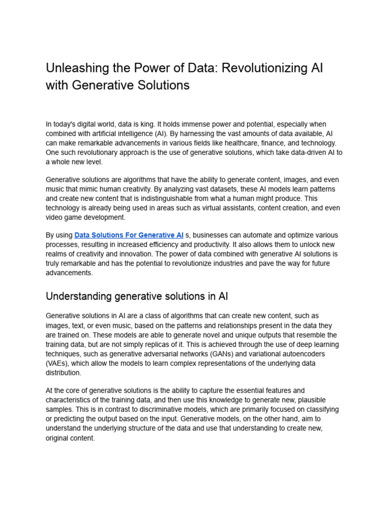 Unleashing The Power of Data - Revolutionizing AI With Generative ...