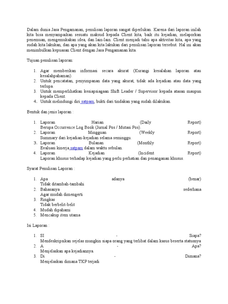 Monthly Report Dalam Dunia Jasa Pengamanan