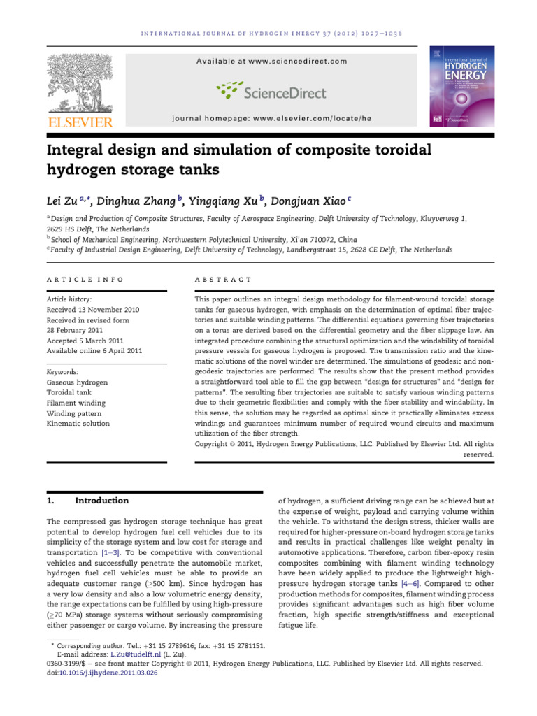 Integral Design and Simulation of Composite Toroidal Hydrogen Storage ...