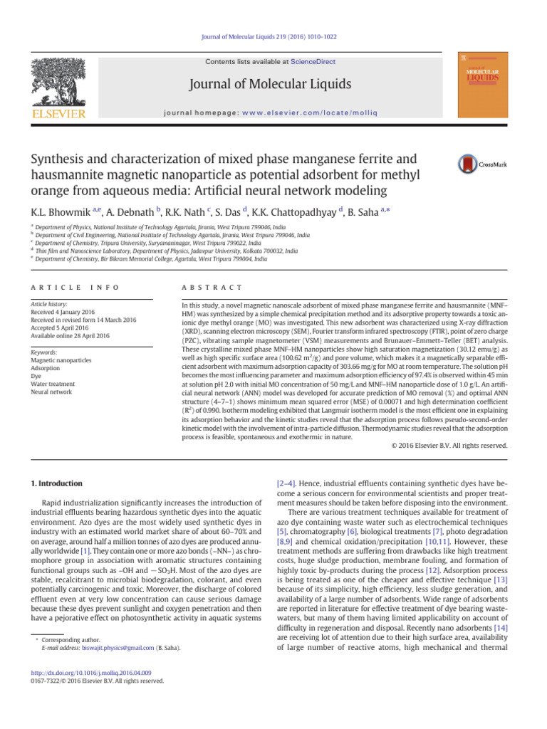 Journal of Molecular Liquids: K.L. Bhowmik, A. Debnath, R.K. Nath, S ...