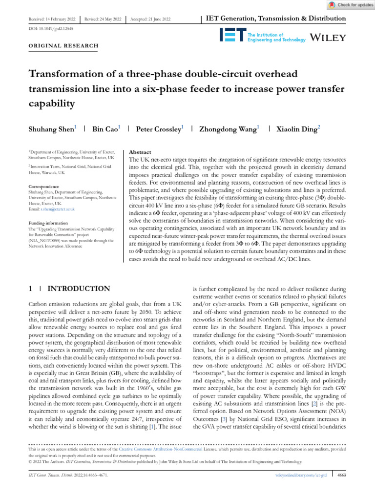 IET Generation Trans Dist - 2022 - Shen - Transformation of A Three ...