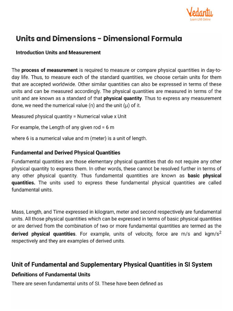 Units and Dimensions - Dimensional Formula | PDF