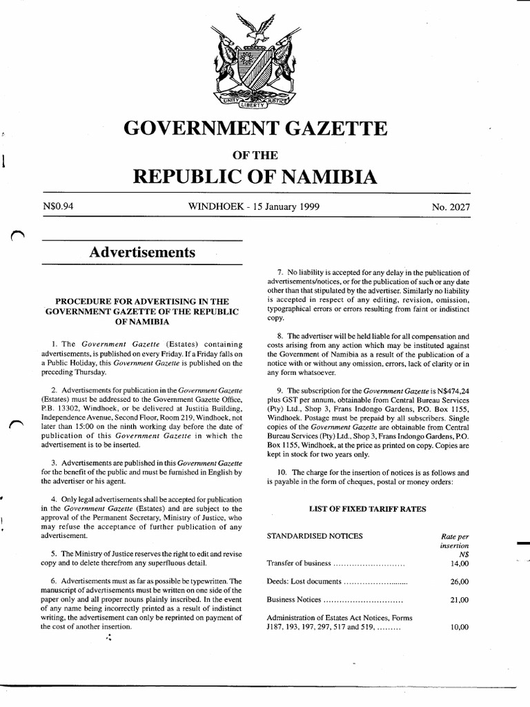 Government Gazette: Republic of Namibia | PDF