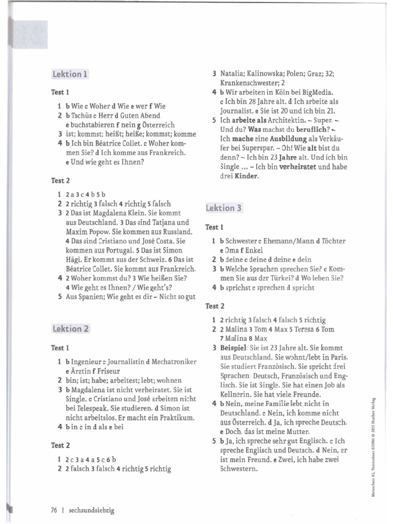 Lösung - Menschen A1 Testtrainer | PDF