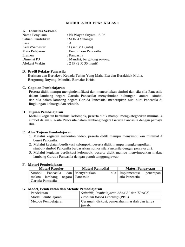 MODUL AJAR PENDIDIKAN PANCASILA Pancasila | PDF
