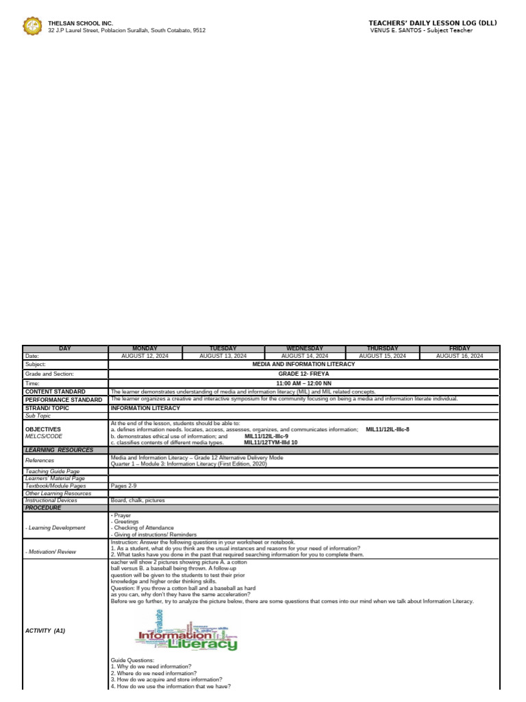 Grade 12 Media Literacy Lesson Plan | PDF | Information Literacy ...