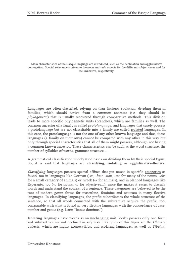 Overview of Basque Language Grammar | PDF | Grammatical Gender ...