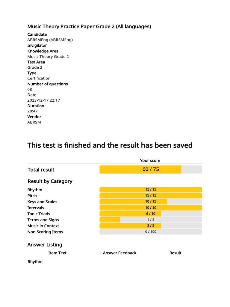 Music Theory Practice Paper Grade 2 All Languages Result Pdf