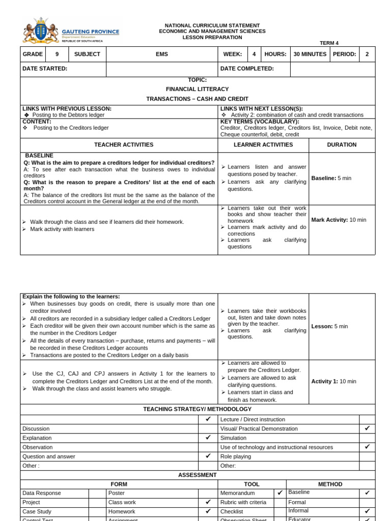 Week 4 Lesson Plan 2 | PDF