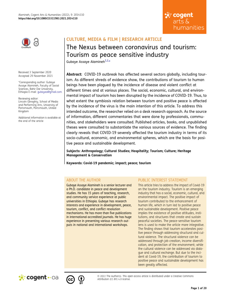 The Nexus Between Coronavirus and Tourism Tourism | PDF | Tourism ...
