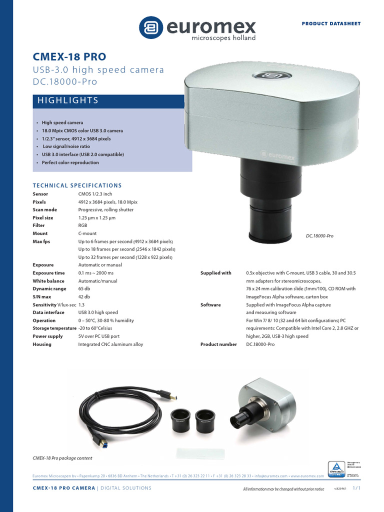 Euromex Cmex 18 Pro Datasheet | PDF