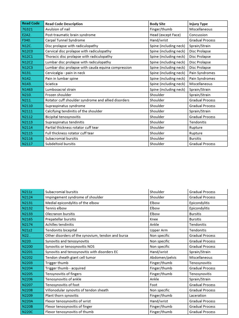 Comprehensive Guide to Injury Codes | PDF | Ankle | Human Leg