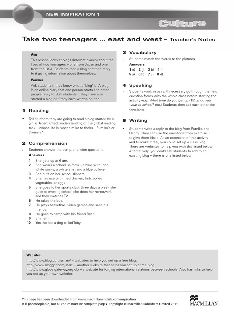 Culture NI 1 Take Two Teenagers East and West TN | PDF | Reading ...