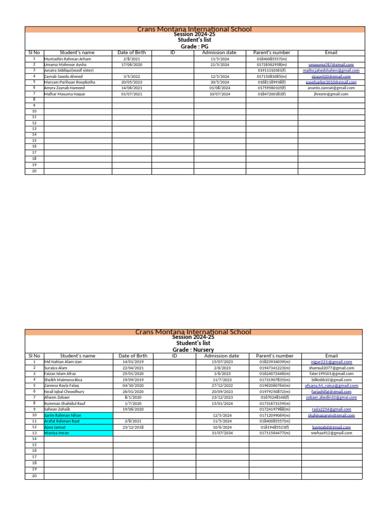 Student List 2024-2025 | PDF