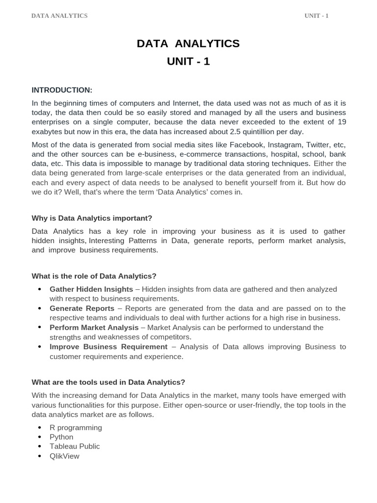 DA Unit 1 | PDF | Outlier | Conceptual Model
