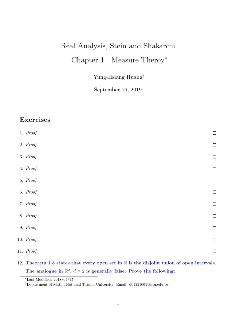 Stein-Shakarchi Real Analysis Solution Chapter 1 Measure Theory | PDF