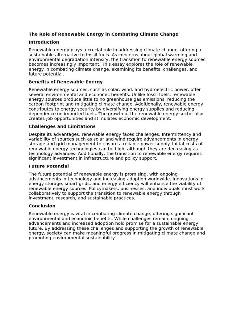 The Role of Renewable Energy in Combating Climate Change | PDF