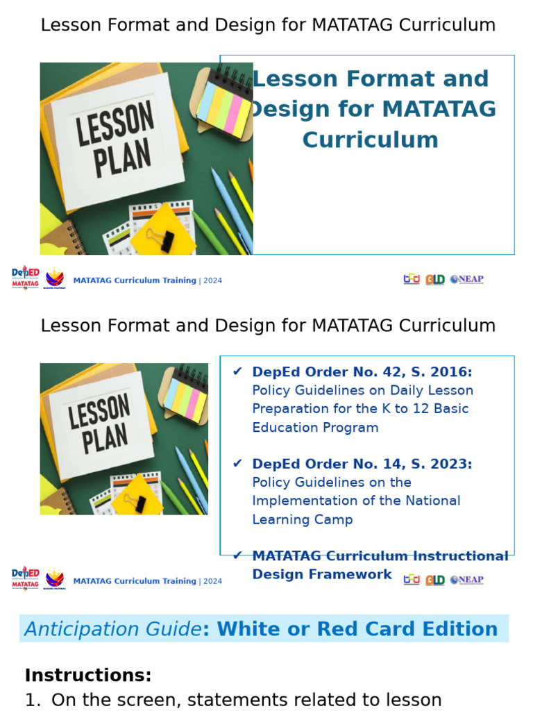 Lesson Format and Design For MATATAG Curriculum | PDF