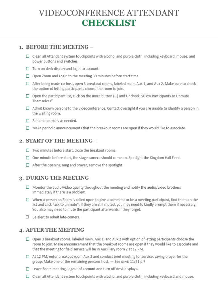 VIDEOCONFERENCE ATTENDANT Rev 5-22 | PDF