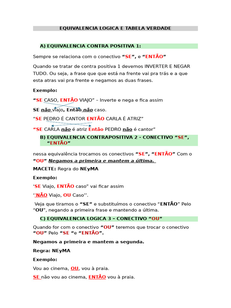 Equivalencia Logica e Tabela Verdade | PDF