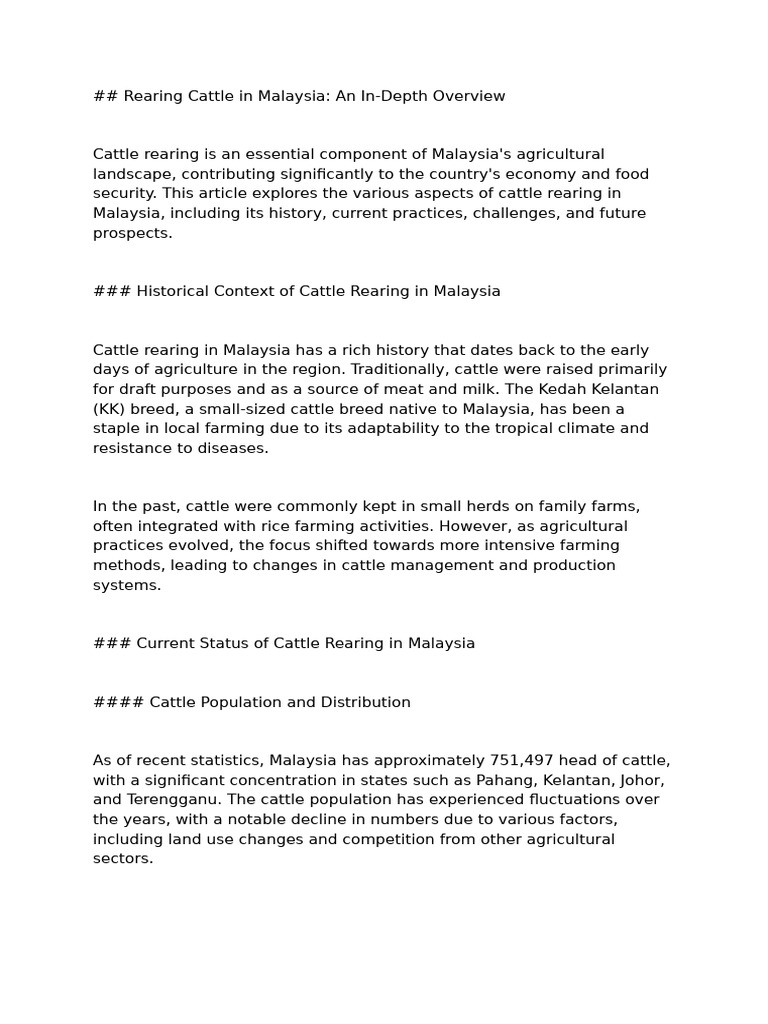 Rearing Cattle in Malaysia - An In-Depth Overview | PDF