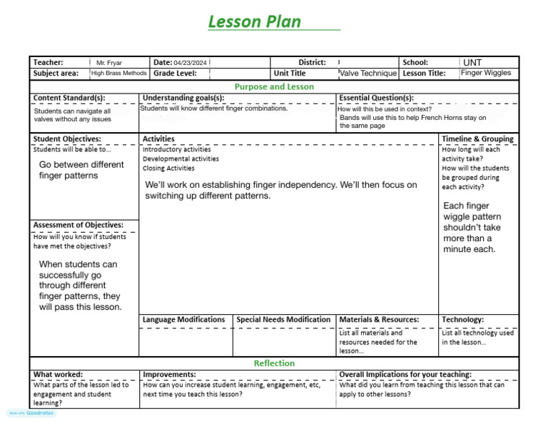 Lesson Plan W Descriptors | PDF