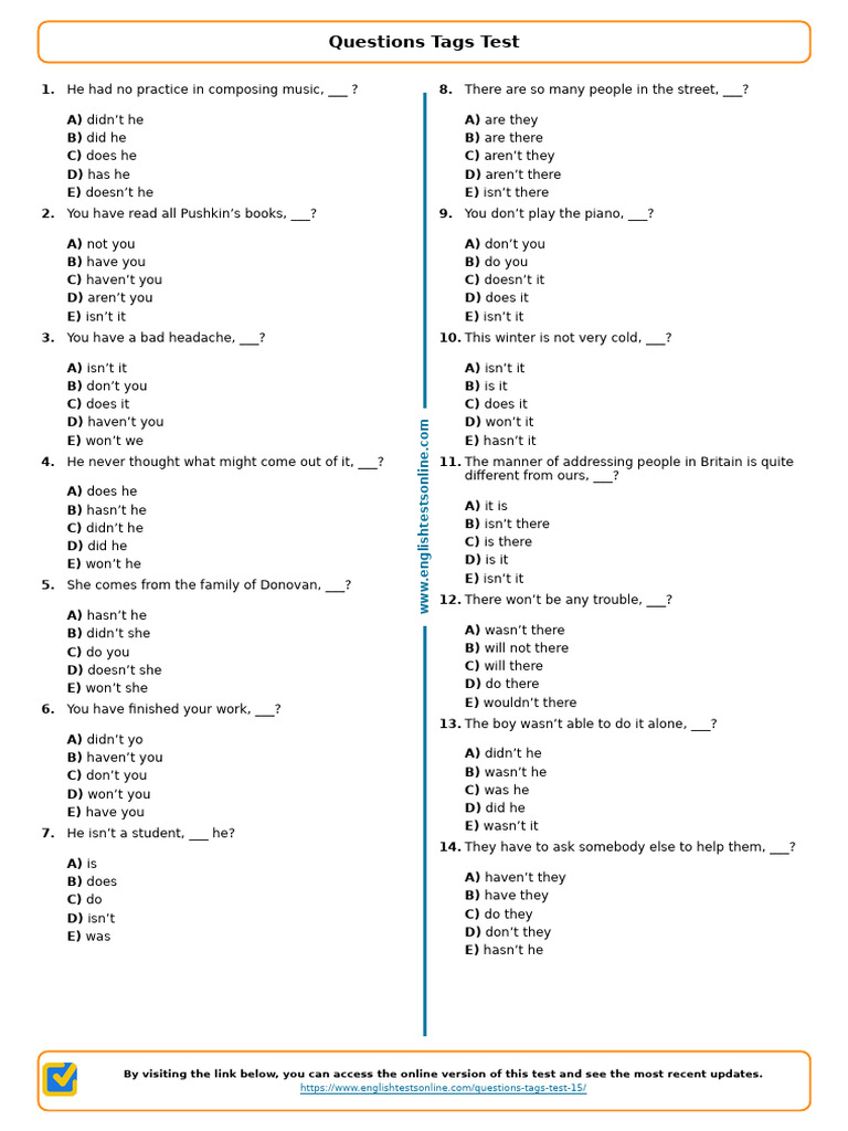1429 - Questions Tags Test | PDF