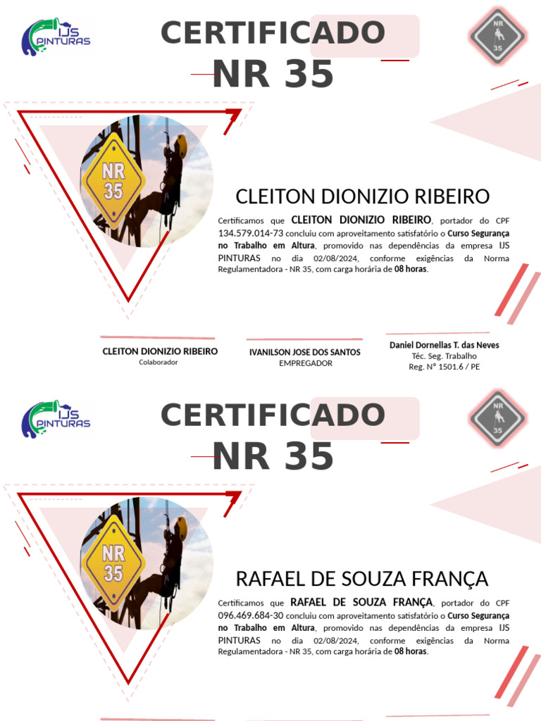 Certificado NR 35 MODELO TERCEIRA | PDF