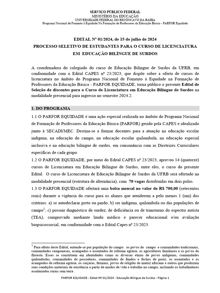 Edital parfor licenciatura em educao bilngue de surdos completo pdf