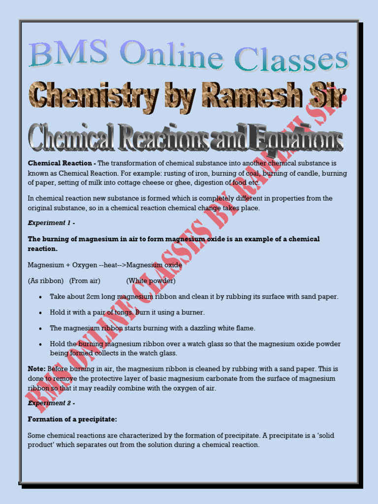 BMS Online Classes 10th Chemistry by Ramesh Sir. | PDF