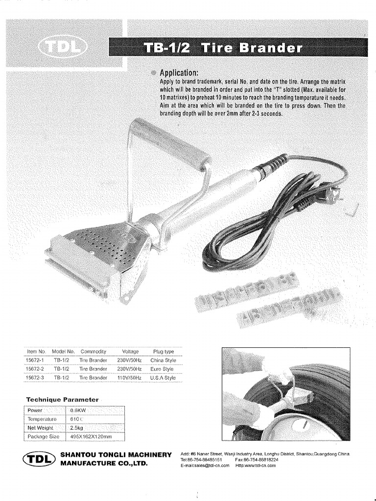 TDL Tire Brander Manual | PDF