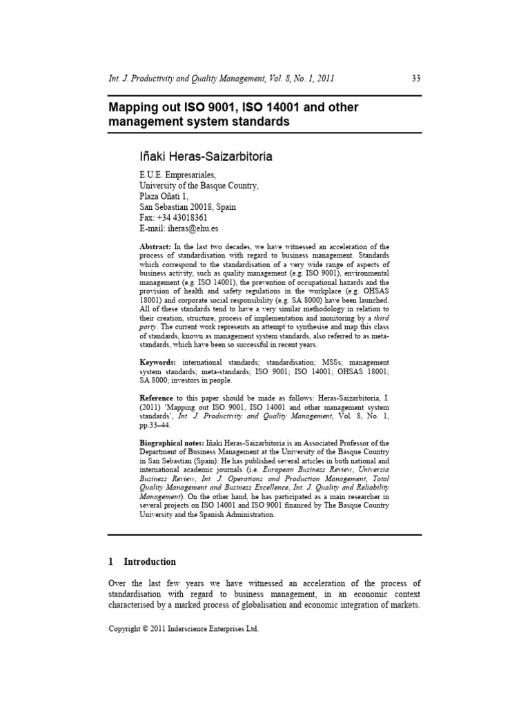 Mapping Out ISO 9001, ISO 14001 and Other Management System Standards | PDF
