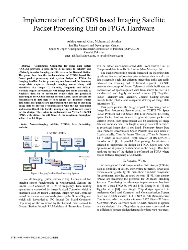 Implementation of CCSDS Based Imaging Satellite Packet Processing Unit ...