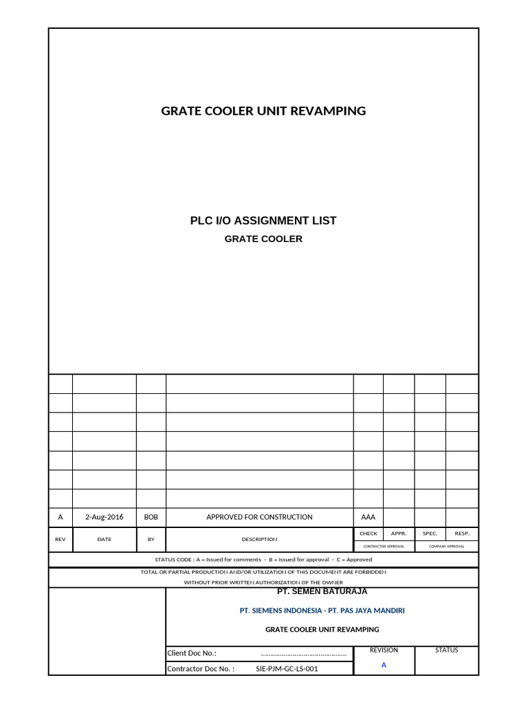 Grate Cooler - PLC IO ASSIGNMENT Rev A | PDF
